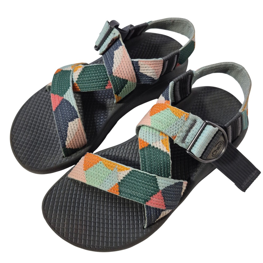 Chaco Mega Z/Cloud Wide-strap Sandals Womens 6 Kaleido Katydid Green Hiking Shoe